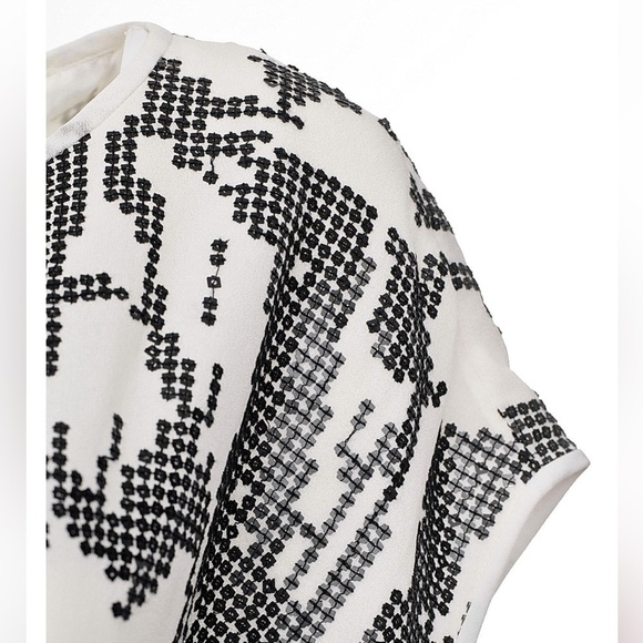 TIBI White With Black Sequins Pull Over Silk Dress - Picture 3 of 16